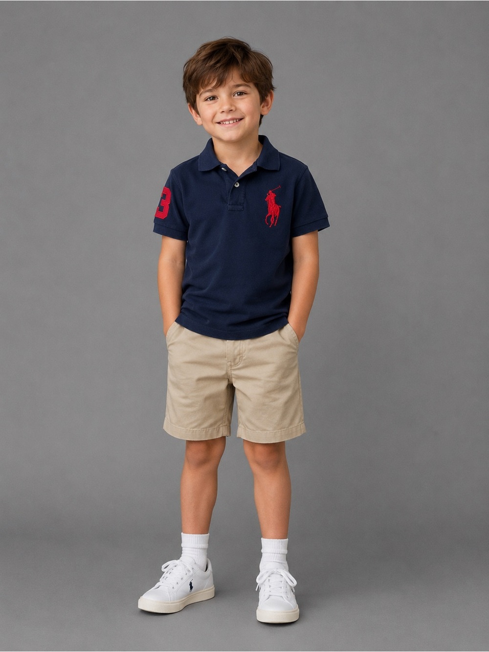 Polo Ralph Lauren Boys Size 6 Navy Big Pony Polo Shirt Red Logo Cotton